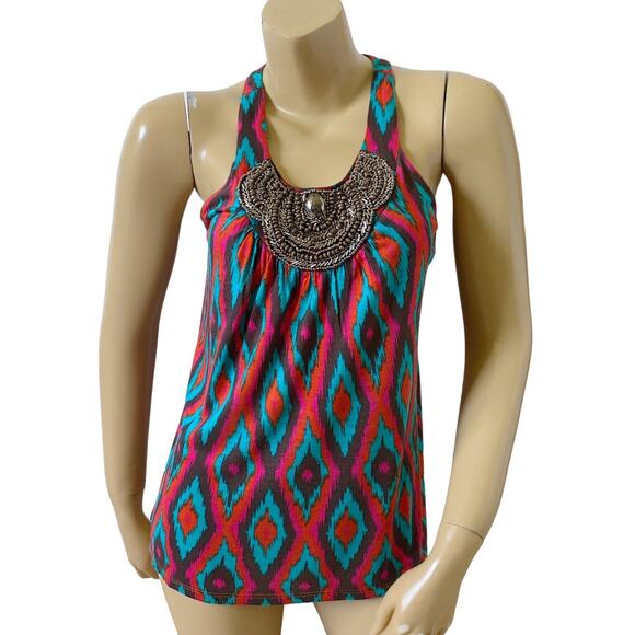 INC Petite Womens Size Small PS Beaded Sleeveless Boho Tribal Tank Top Shirt - Picture 1 of 6